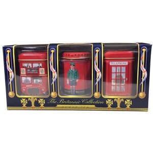 Empty Earl Grey Tea Tins British Collection English Double Decker Bus Telephone